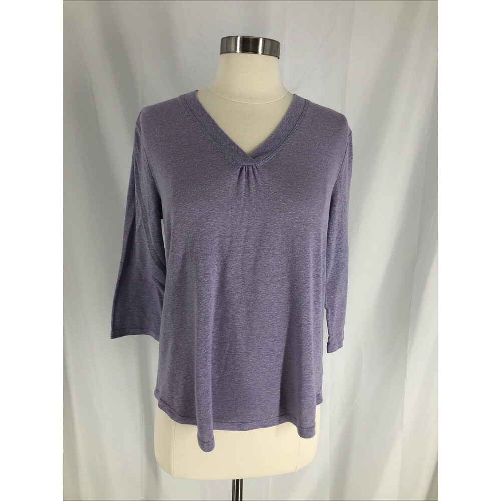Orvis Women's Heathered Purple Knit V-Neck 3/4 Sleeve Pullover Top Small
